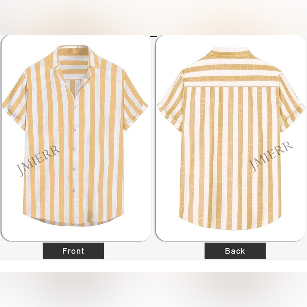 Medium fits large button down collar short sleeve shirt yellow white stripe